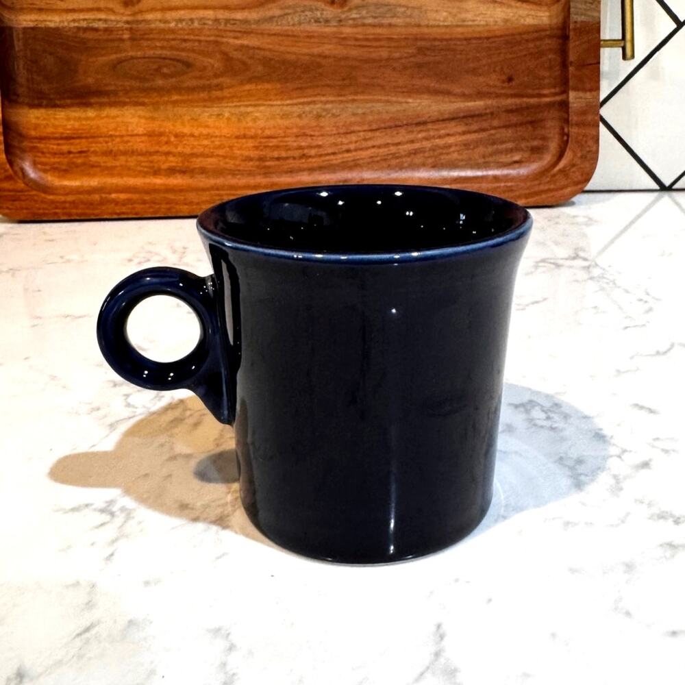 Fiesta Ring Handle Mug made by Homer Laughlin vintage 80s cobalt blue stoneware